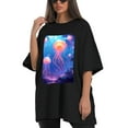 thumbnail image 4 of Plus Size Shirt for Women Oversized Black Tops for Women Short Sleeves Shirt for Women Tulip Flowers T Shirt Crewneck Shirt for Women M, 4 of 5