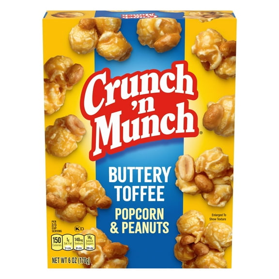 CRUNCH 'N MUNCH Buttery Toffee Popcorn with Peanuts, 6 oz.-Pack of 2