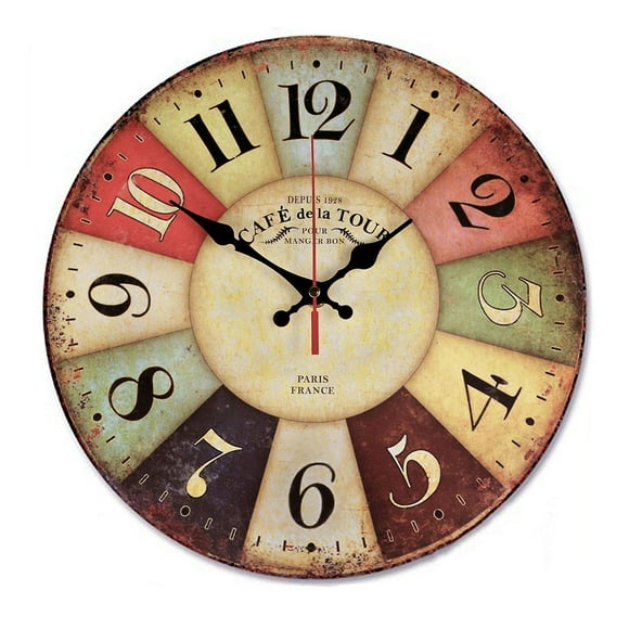 12 Inch Retro Wooden Wall Clock Farmhouse Decor, NALAKUVARA Silent Non Ticking Wall Clocks Large Decorative - Big Wood Atomic Analog Battery Operated