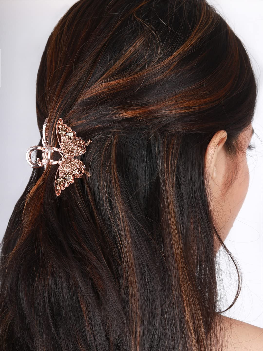 Radhna | Rose Gold Plated Half Hair Claw Clips Clutcher Metal Hair Clip For Women & Girls | Claw Clips