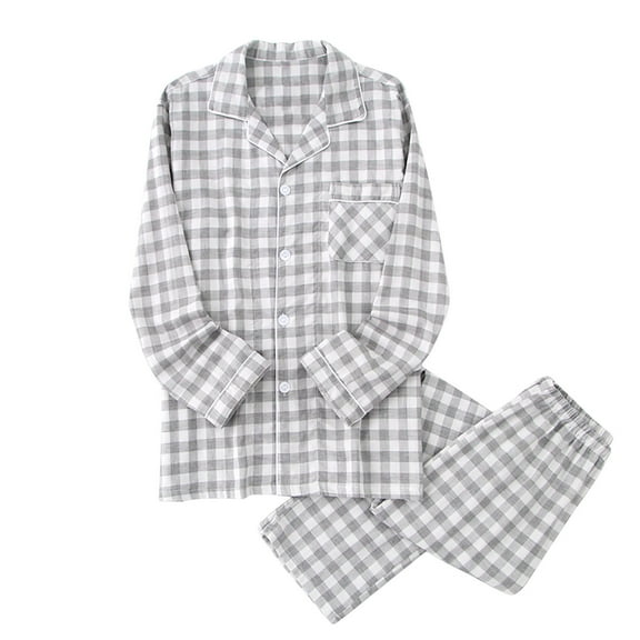 Dagugfen Pajama Sets for Men Plaid Pants Button down Long Sleeve Shirts with Pocket Casual Sleepwear