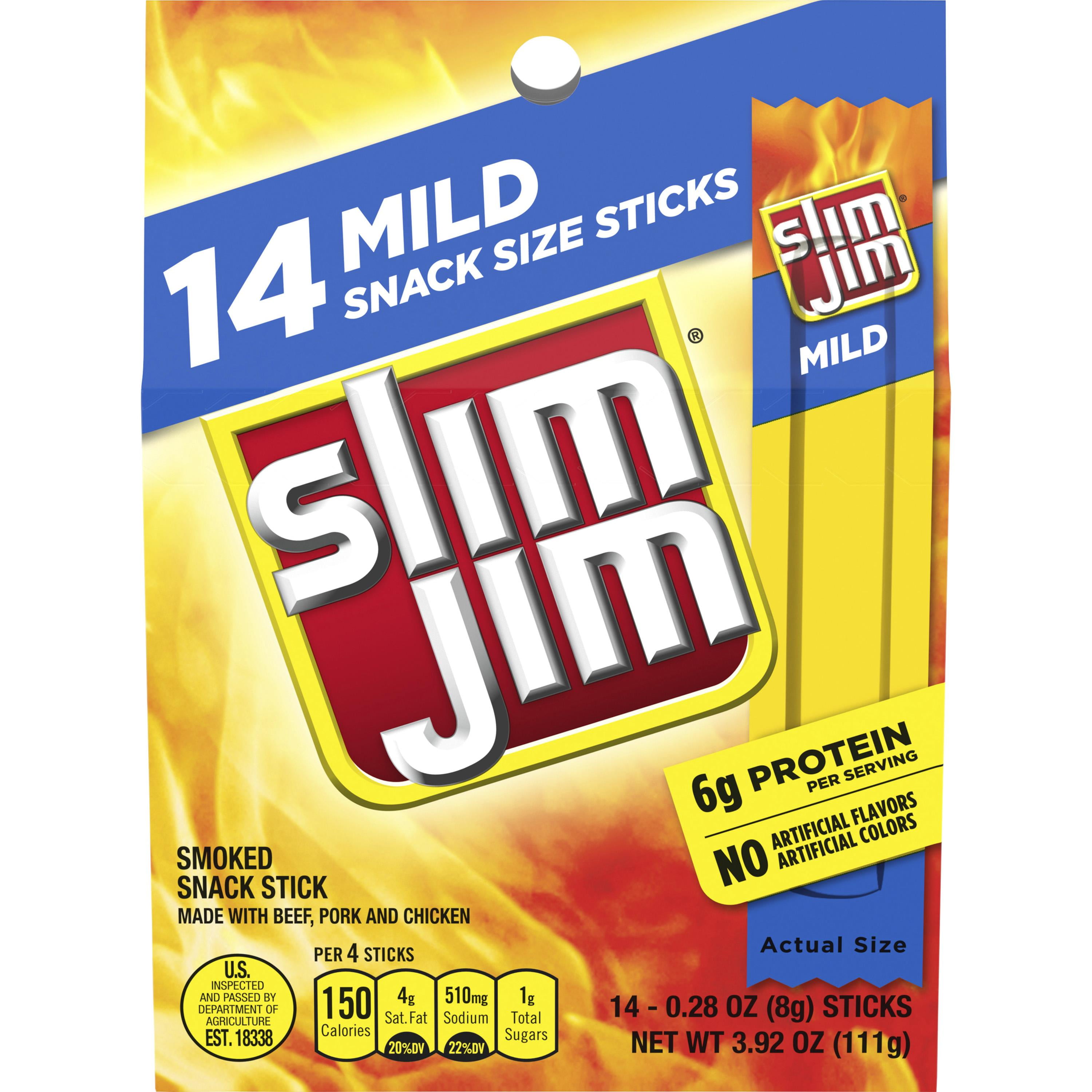 Slim Jim Mild Smoked Snack Stick Snack Size, 0.28 oz, 14 count