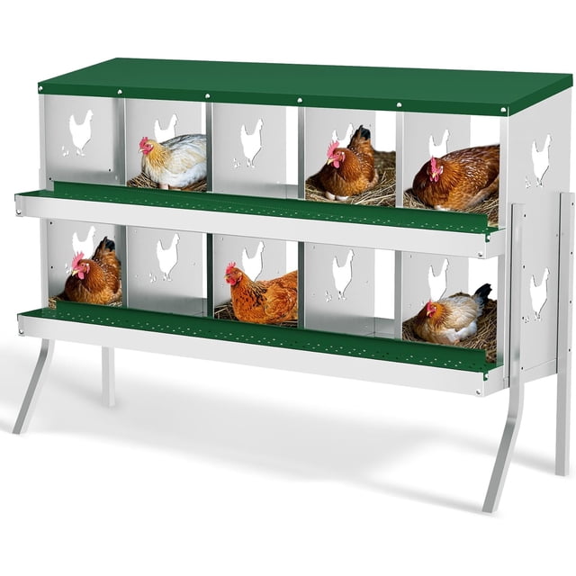 Qinaqin 10- cm de Alturaole Verde Chicken Nesting Caja con Soporte Legs Metálico Construction Perch & Roll-Away Feature Versatile Anchoall Mount para Chickens