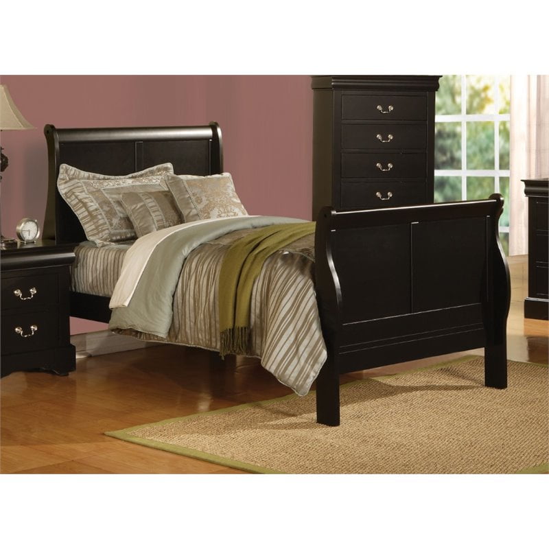Bowery Hill Full Size Sleigh Bed Frame in Black with Headboard and