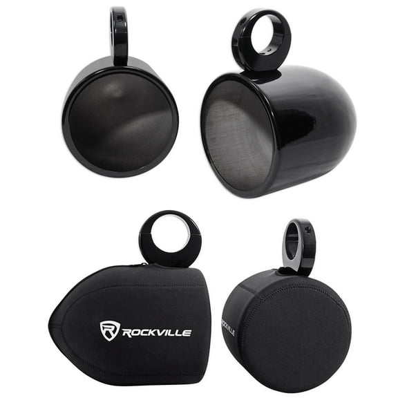 Pair Rockville MAC90B 8” Black Aluminum Wakeboard Tower Speaker Pods Covers