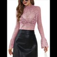 thumbnail image 1 of Blusa Elegante de Encaje Calado con Mangas Acampanadas para Mujer, para Fiesta, Moda 2025 Rosa XL, 1 of 7