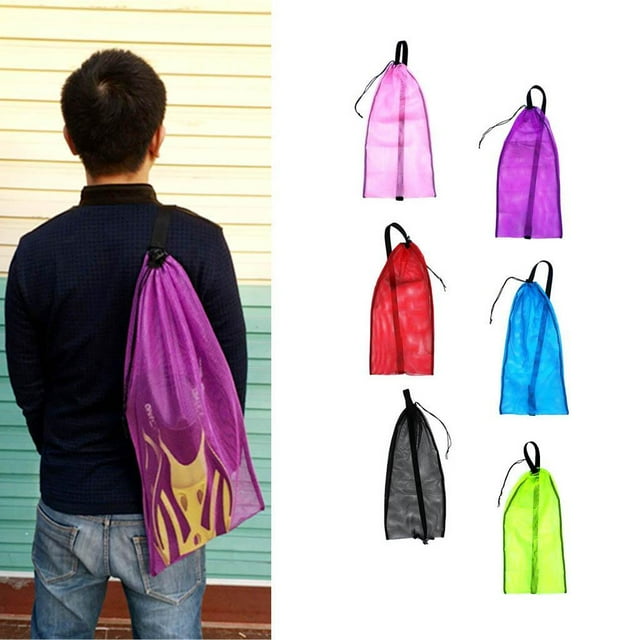 VONKY Drawstring Mesh Bag Shoulder Strap for Diving Snorkel Equipment Pink Yellow