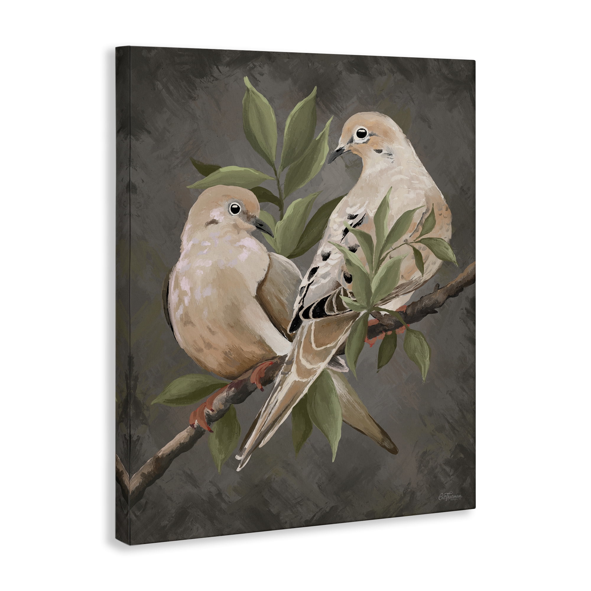 Stupell Industries Bird Pair on Grey Animals Painting Wrapped Canvas Art Print Wall Art, 24 x 30
