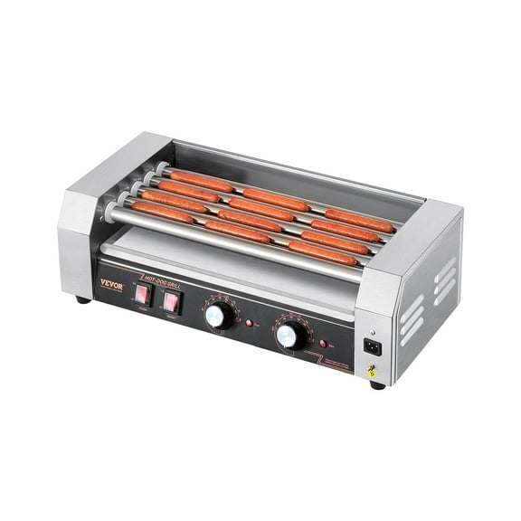 VEVOR Hot Dog Roller, 12 Hot Dog 5 Rollers, Stainless Steel Sausage Grill Cooker, 750W Hot Dog Machine with Dual Temp Control, Removable Oil Drip Tray, for Party Home Commercial