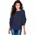 thumbnail image 1 of Suéter de punto holgado con mangas de murciélago para mujer, estilo cálido y acogedor, versátil, de moda de invierno, 1 of 6