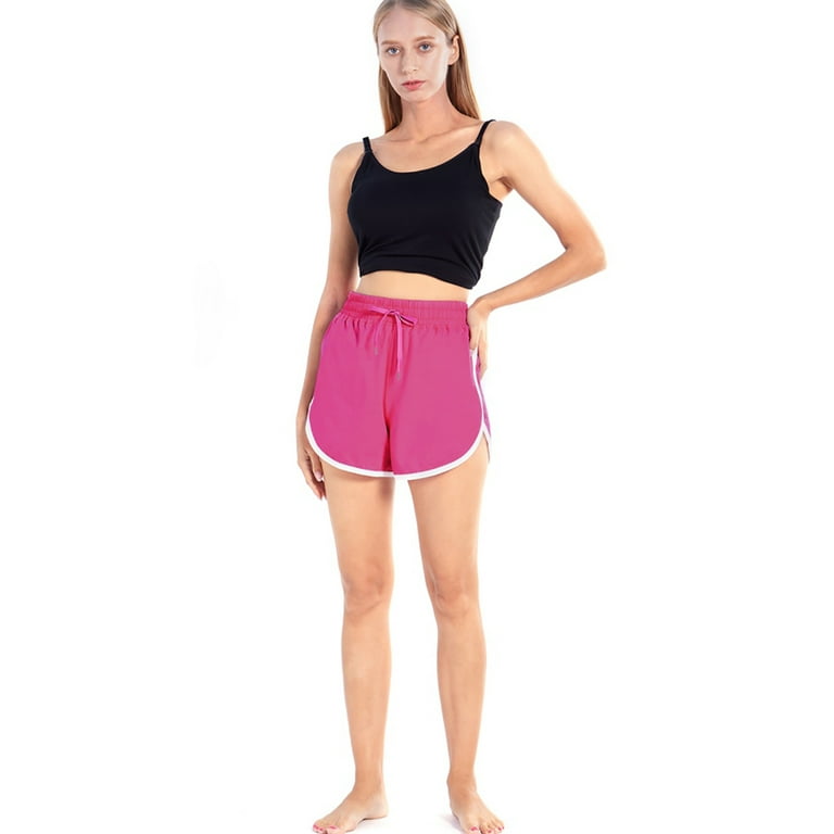 Womens Workout Shorts Yoga Gym Running Track Shorts Elastic Waist Splicing  Summer Dolphin Short Pants Drawstring Fitness Sports Shorts,Pink S-4XL