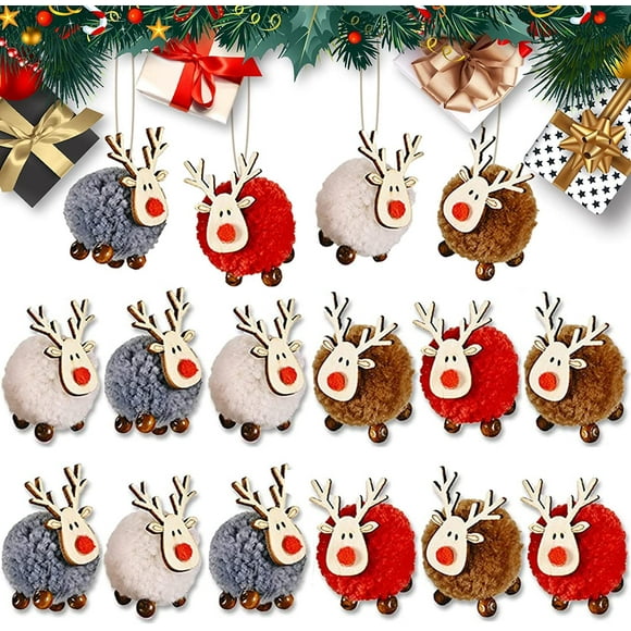 Christmas Wool Felt Wooden Reindeer Antler Pendants, Lovely Wool Elk Pendants for Xmas Tree Hanging Decorations, Merry Christmas Deer Hanging Ornament