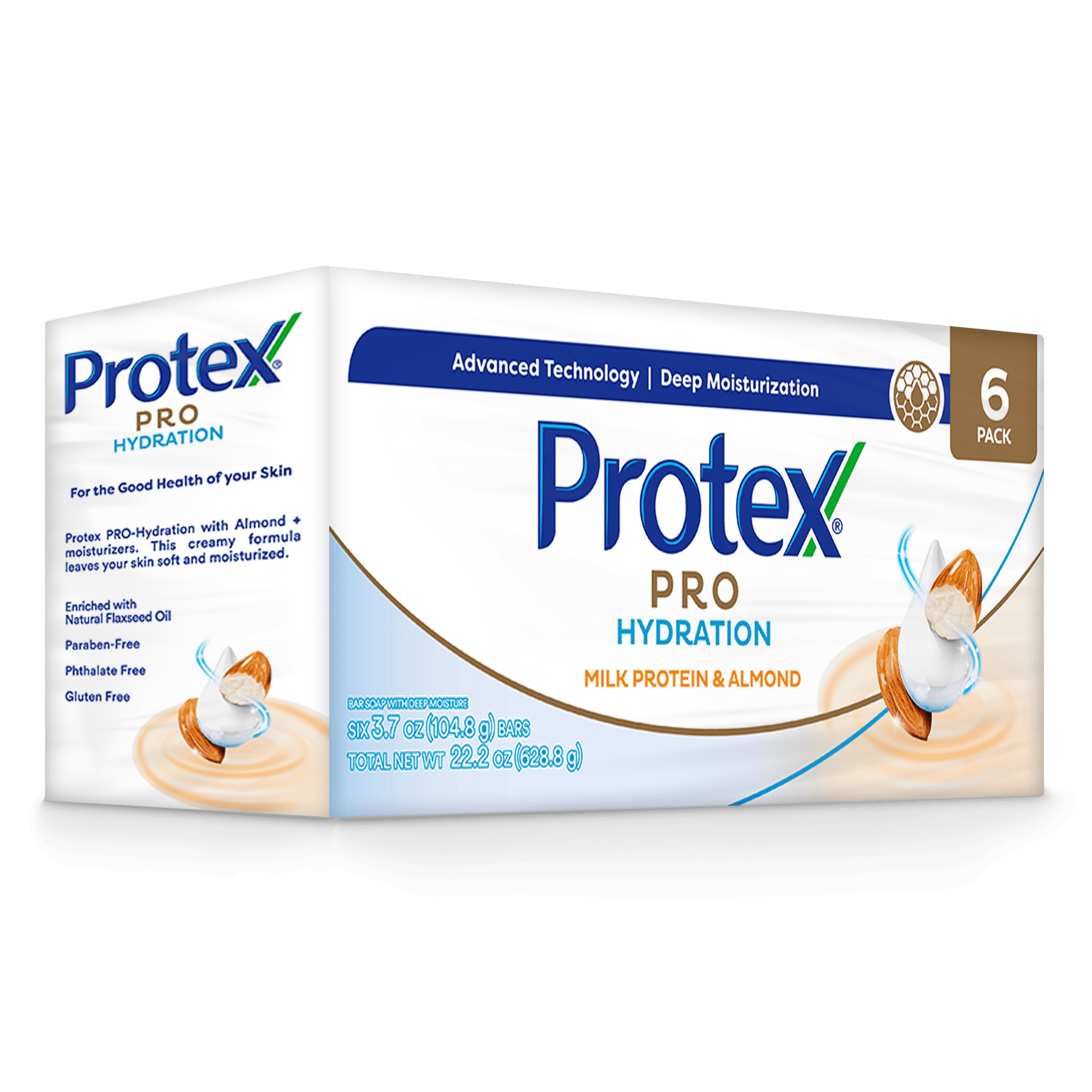 Protex Pro Hydration Bar Soap, Almond, for Both Men and Women, Adults and & Children 3+, 6 Pack 3.7 oz