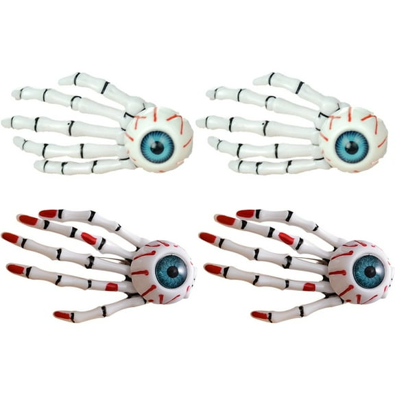 4-Pack Skeleton Hand Hair Clips with Eyeball Detail for Halloween Hair Style