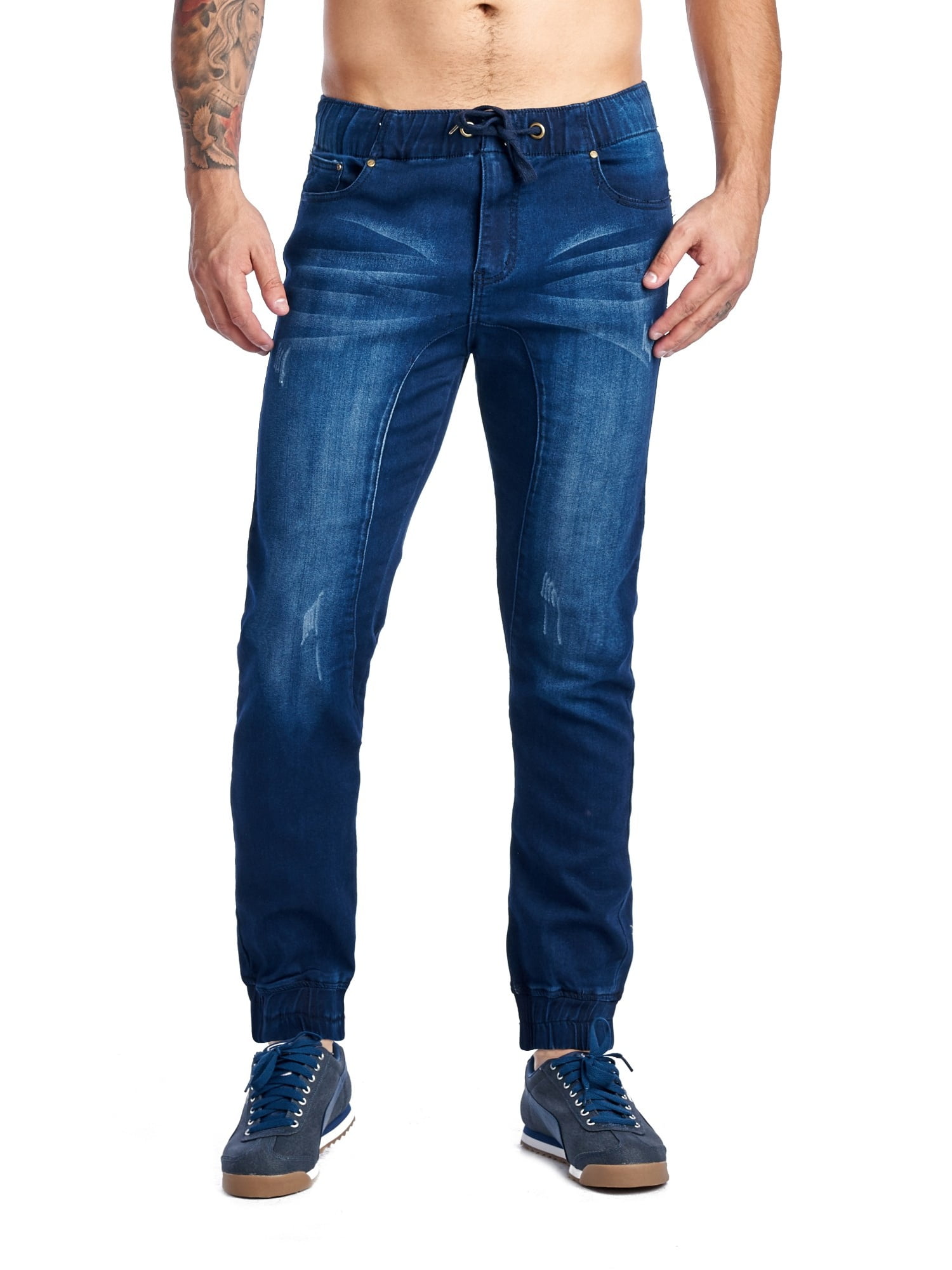 mens blue jeans with elastic waist