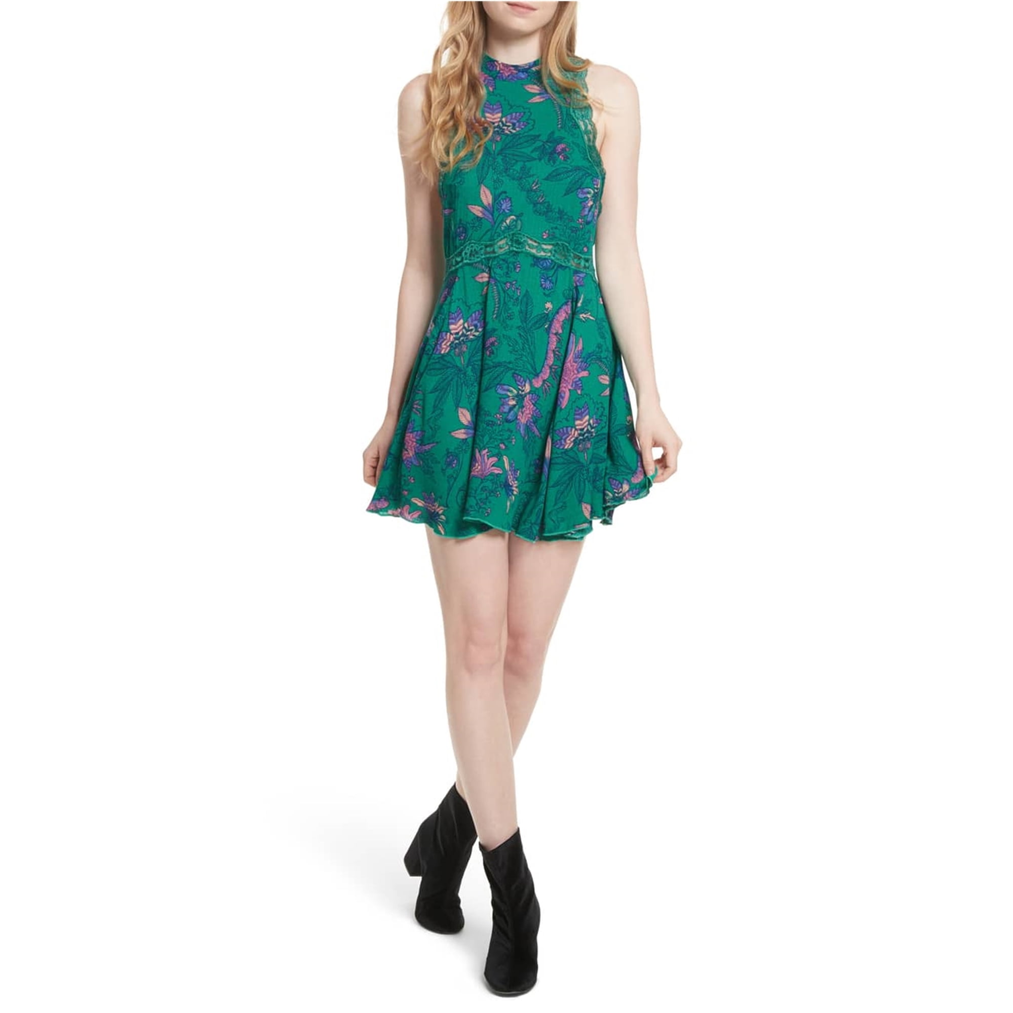 Free People - Free People Green Combo Sleeveless Lace-Trim She Moves ...