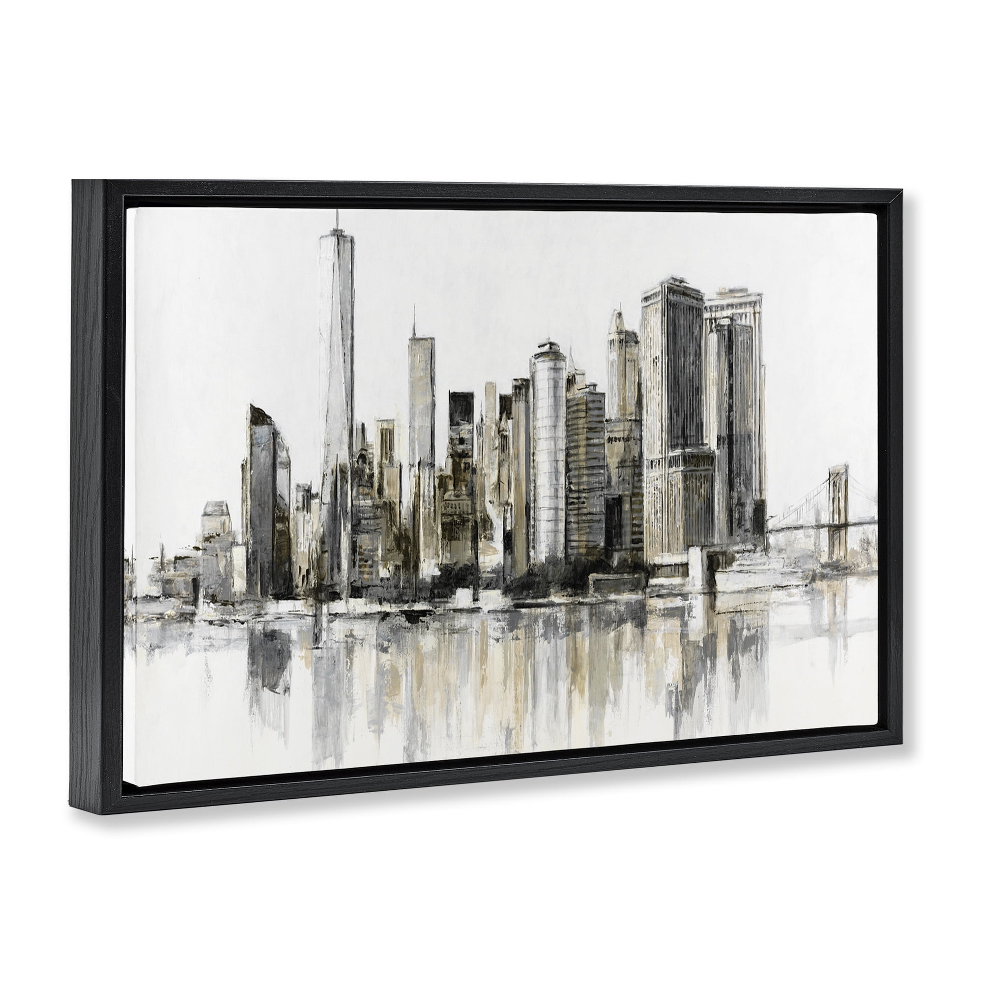 Stupell Industries Urban Skyline Reflection Black Framed Floater Canvas Wall Art, design by Lorenzo Collective