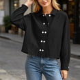 thumbnail image 3 of KICILVS Cropped Button Down Shirts for Women Collared Long Sleeve Plain Blouse Casual Trendy Tops Cute Fall Outfits Women Black, M, 3 of 6