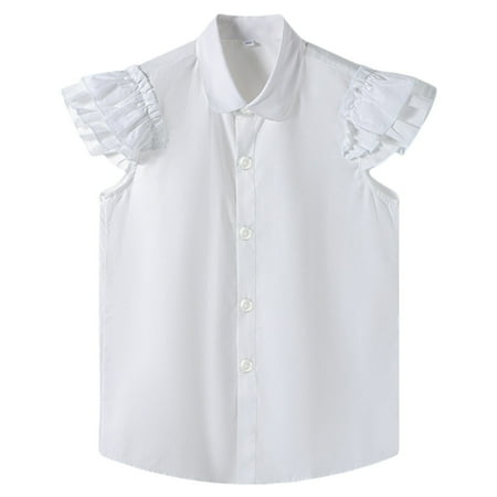 

LIhncine Toddler Girl T Shirts Children s Bubble Sleeve Short Sleeved White Shirt Summer White Shirt Girls Show Clothes Pure Cotton School Shirt Girls Graphic Tees(White 120)