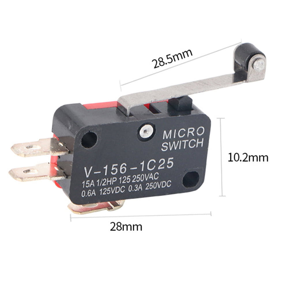 10Pcs V-156-1C25 Micro Limit Switch Long Hinge Roller Momentary SPDT Snap Action 