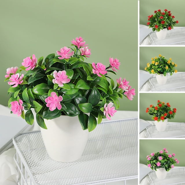 Bonsái artificial: plantas artificiales de imitación de rosa de té para interiores, pequeñas plantas falsas, decoración con macetas para el hogar, la mesa, la oficina, el escritorio y la decoración