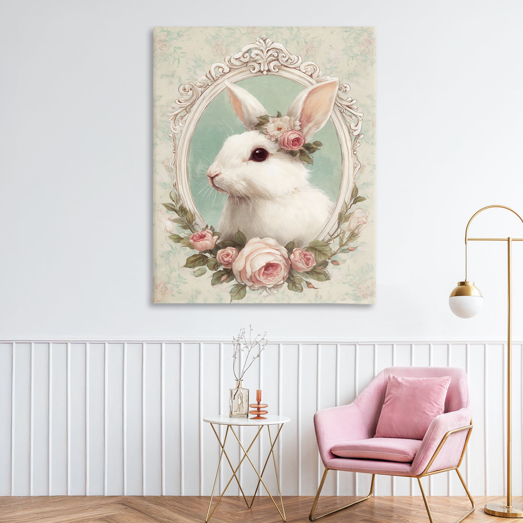 Stupell Industries Flower Fringed Bunny Portrait Canvas Wall Art, design by Ink Drop Loft