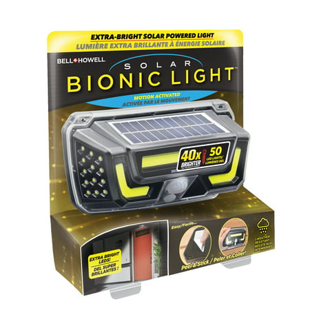 Bell and Howell Solar Bionic Light, Motion Activated Extra Bright Solar Powered LED Light, Weather Resistant - Peel and Stick or Hardware Included