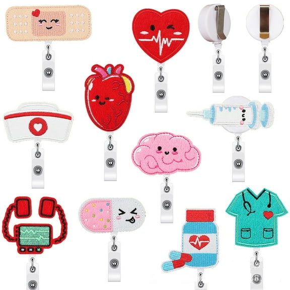 10Pcs Nurse Badges Reel With Embroidery Patching Retractables Holders for Hospital Staff and Professional