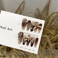 thumbnail image 3 of Pure hand-worn nail high-end brown long nail art piece bow light luxury heavy industry fake nail patch wholesale, 3 of 6