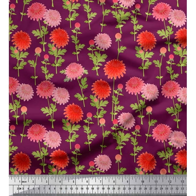 Soimoi Moss Tissu Georgette Feuilles & Chrysanthème Floral Imprimé 1 Yard 42 Pouces de Large