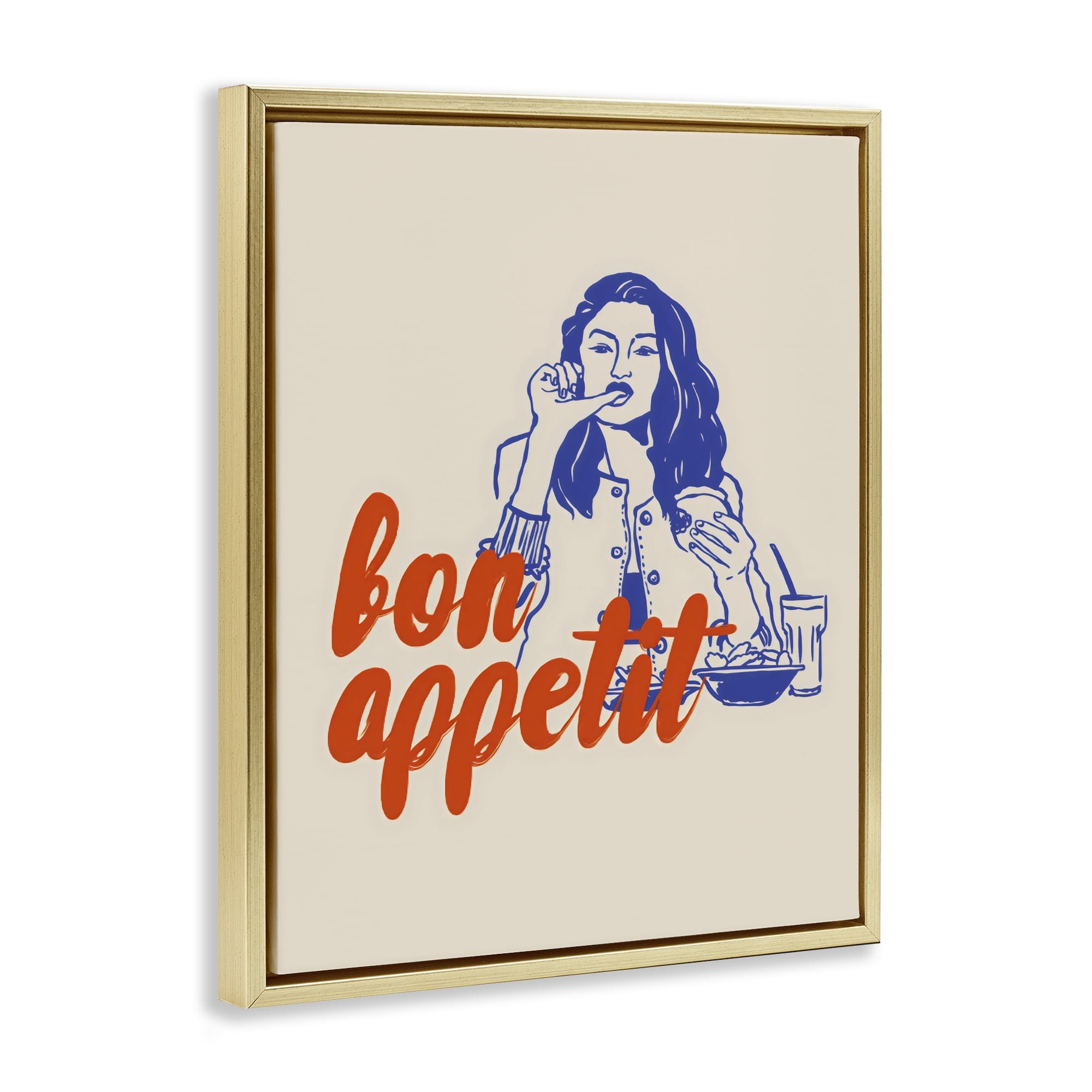 Stupell Industries Bon Appetit Woman Enjoying Meal Gold Framed Floater Canvas Wall Art, design by The Prints Vibe