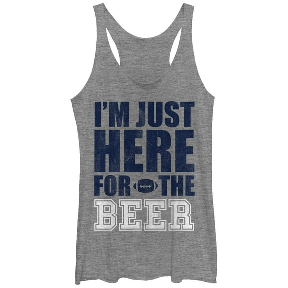 Women's CHIN UP Football Here for the Beer Racerback Tank Top Gray Heather Large