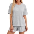 thumbnail image 2 of JoliSweat Womens Pajama Sets Sexy Lounge Sets Side Split Short Pj Sets Cute Pjs 2 Piece Comfy Striped Sleepwear Loungewear Gray L, 2 of 6