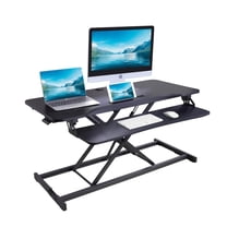 Rocelco 43" Tall Height Adj Standing Desk Converter w Tablet Slot - Black Steel