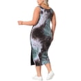 thumbnail image 3 of Vestido de verano sin mangas para mujer de talla grande Agnes Orinda, con diseño de teñido anudado, abertura lateral, escote en V, estilo casual midi, talla 1X, color gris azul, 3 of 5