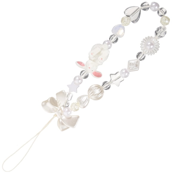 SHISUYAN Beaded Phone Wrist Strap with Acrylic Material in Beige Color for Decoration and Preventing Drops 6.5 Inches