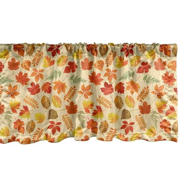 Ambesonne Fall Leaves Window Valance, Varieties of Drawings, 54" X 18", Cream Orange Vermilion