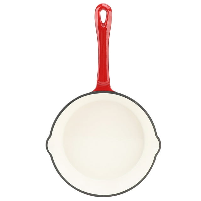 Enameled Cast Iron Skillet, Nonstick Enameled Frying Pan with Side Drip Spouts, Kitchen Fry Pan Grill Cookware Handle Skillet for Camping Cooking Grilling