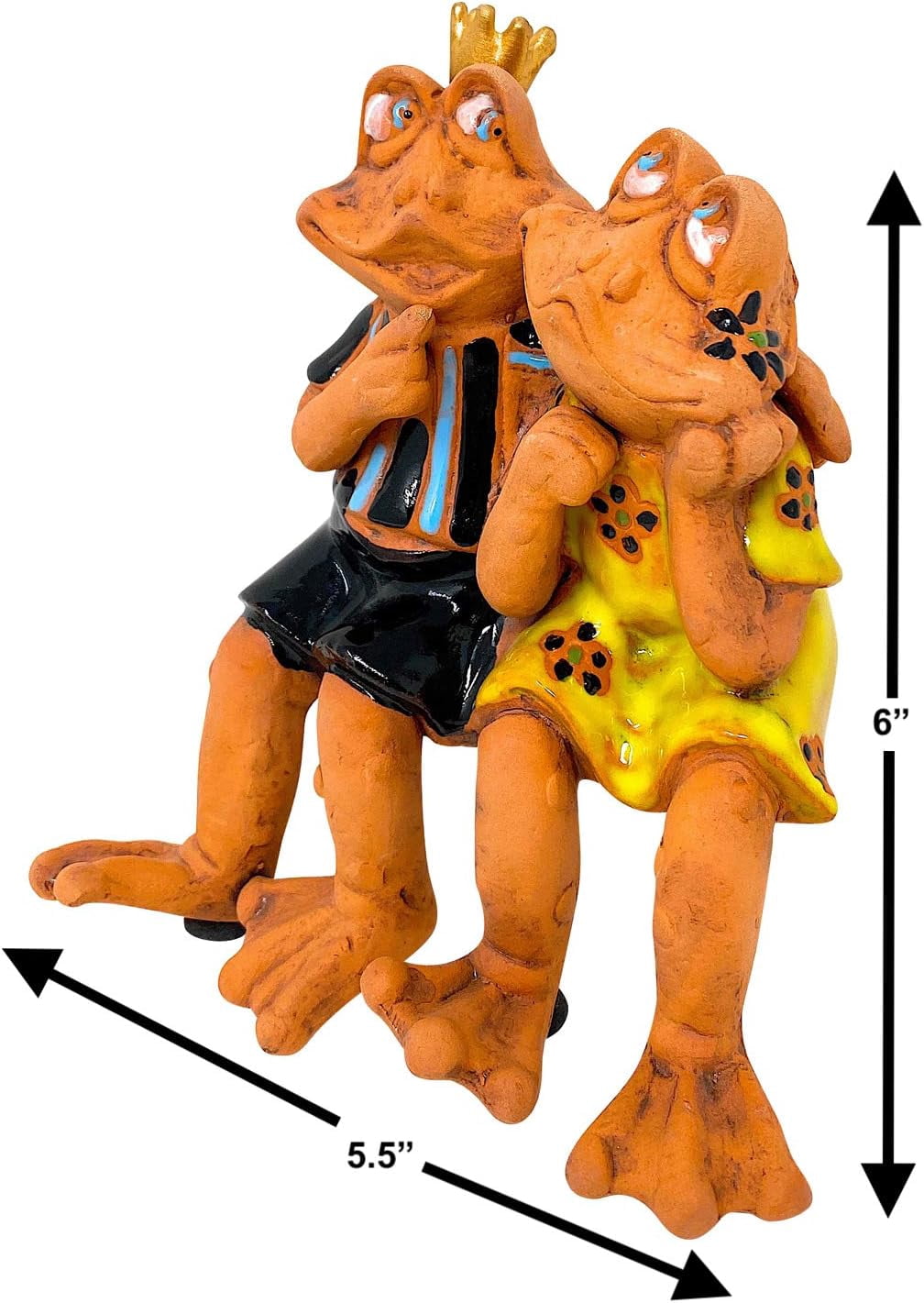 Frog Couple Figurine Garden Statue Mr & Mrs Frog Collectible Clay Sculpture Indoor Outdoor Shelf Table Decor Cute Sitting Statue 6" x 5.5 "