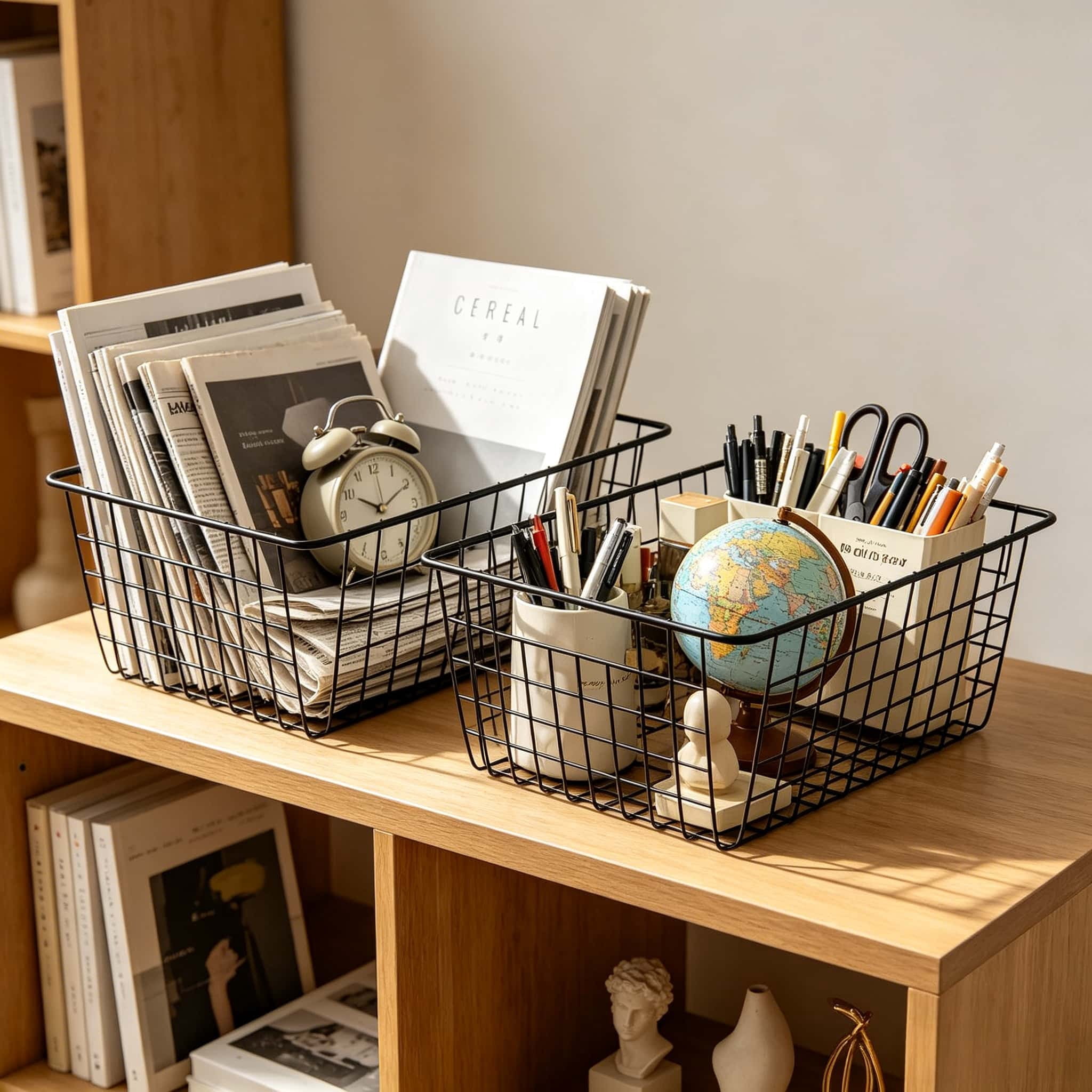 Wire Baskets for Organizing Household 2 Pack Pantry Baskets For Storage Pantry Wire Black Metal Storage Bins
