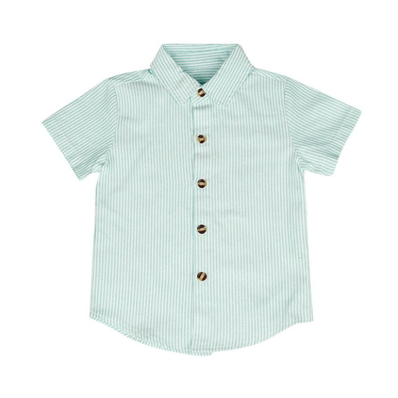 Toddlers Cotton Shirts Short Sleeve Button-Down Collared Blouses Tops Size 3-11 Boys Girls Lightweight Stripe Printed Going-Out T-Shirts