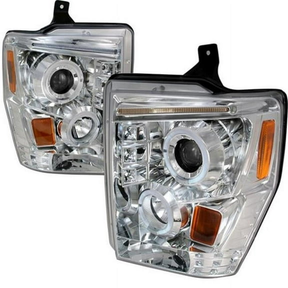 R8 Style Halo LED Projector Headlights for 08 to 10 Ford F250, Chrome - 17 x 18 x 22 in.