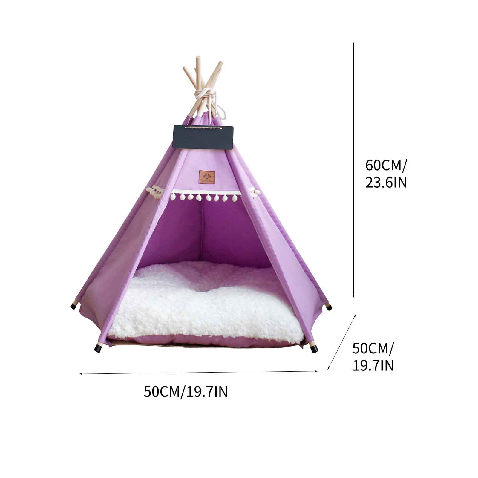 Dog Teepee Bed Cat Tent, Portable Houses Pet Puppy with Thick Cushion (Purple - M)