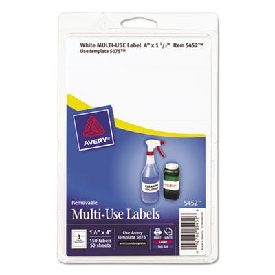 150 Each per Package Sold as 1 Package Print or Write Removable Multi-Use Labels 150/Pack White 1-1/2 x 4 150 Each per Package Sold as 1 Package Print or Write Removable Multi-Use Labels 150/Pack White 1-1/2 x 4