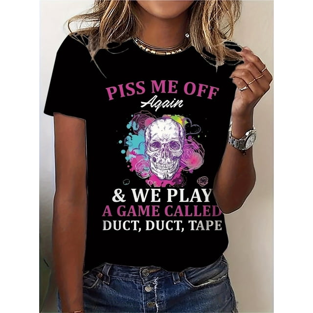 Print T-shirt, Casual Short Sleeve Crew Neck Top For Spring & Summer, Women's Clothing Tee Tee For adult, Men, Women, Teen, Teenager, adolescent, Youth