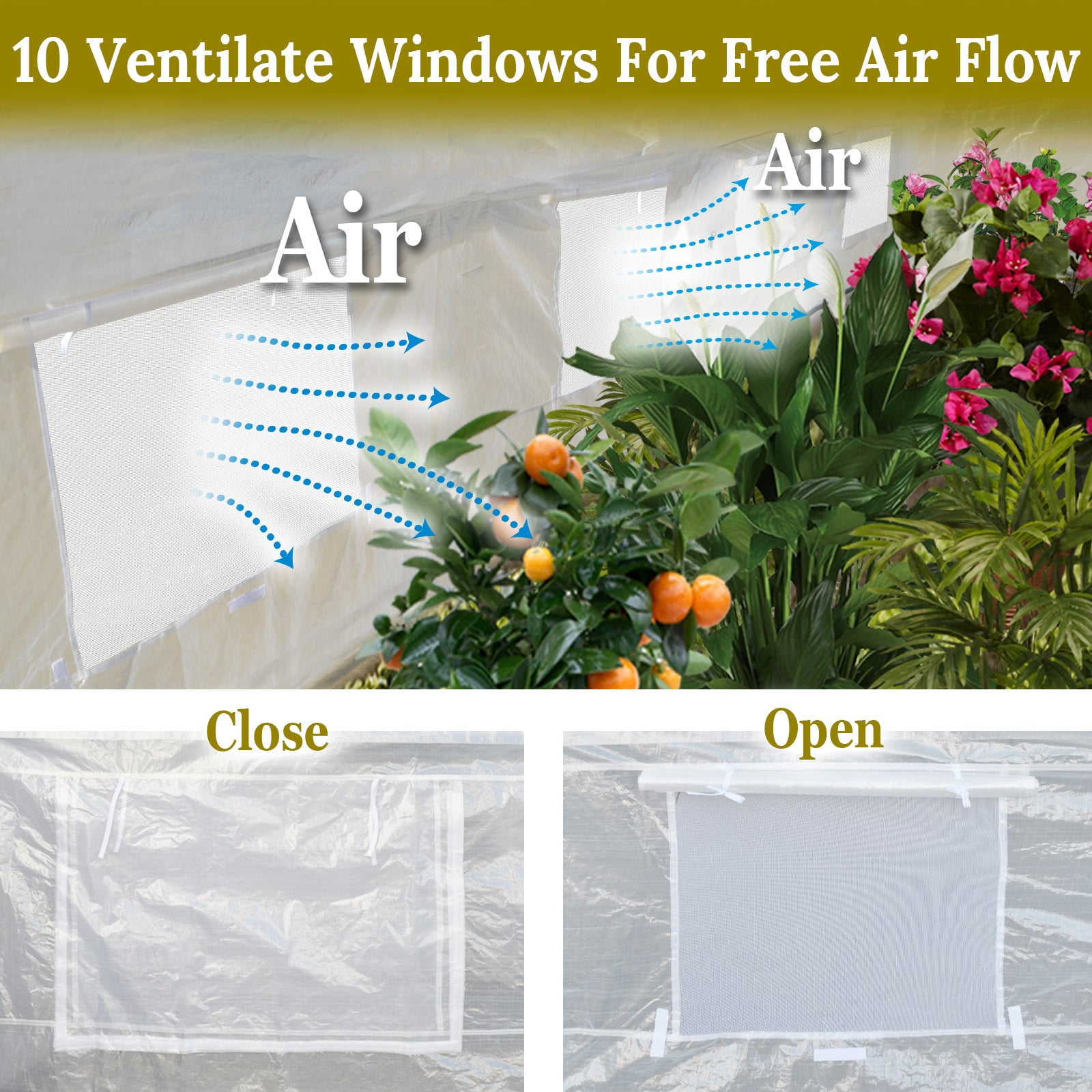 SUNRISEUMBRELLA Half-Transparent Greenhouse 3Pcs Cover Replacement ONLY Larger Walk in Outdoor Plant Garden, Frame NOT included（24.6x10x7 FT）