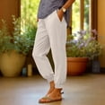 thumbnail image 7 of Women Linen Pants Summer Casual Gaucho Pants Drawstring Elastic Waist Wide Leg Slacks Loose Fitting Beach Attire White M, 7 of 7