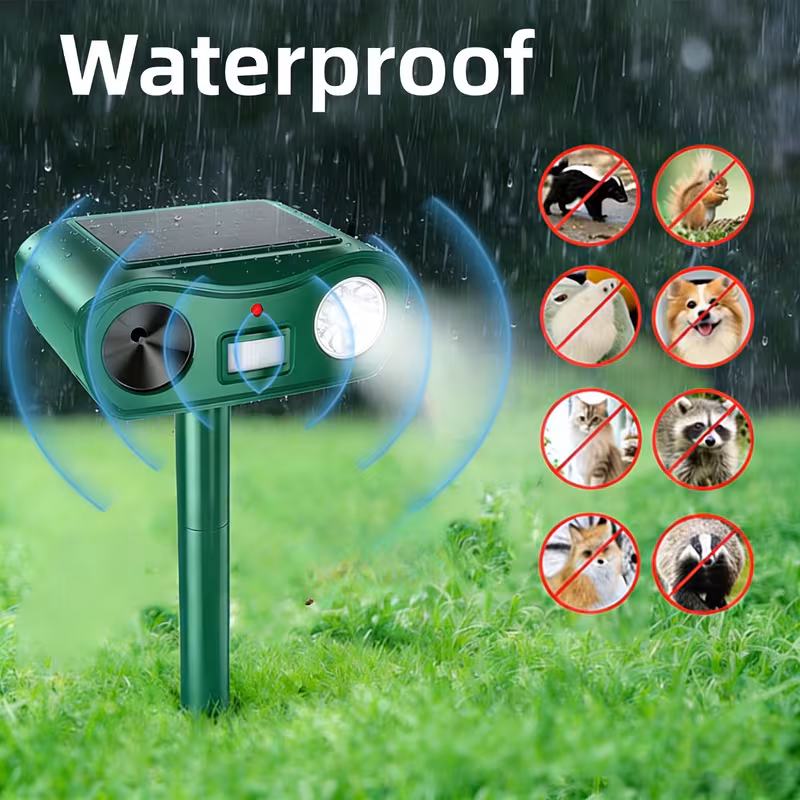 Paddsun Solar Ultrasonic Animal Repellent, Motion Activated Deterrent with LED Flashing Light for Cat Squirrel Deer Raccoon Rabbit Yard Protector