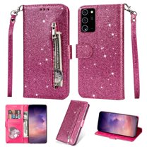 Samsung Galaxy Note20 Case, Dteck Bling Glitter PU Leather Zipper Wallet Case Cover With Hand Strap For Samsung Galaxy Note20 5G, Rose