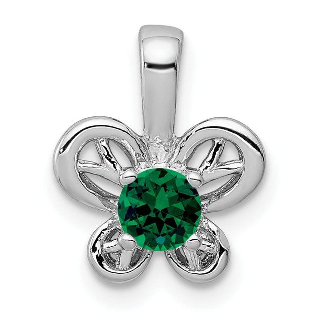 925 Sterling Silver Created Emerald Necklace Charm Pendant Birthstone May